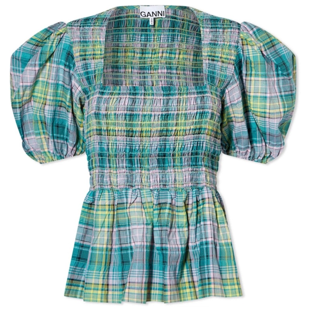 GANNI Seersucker Checked Blouse